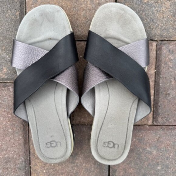 UGG Leather Crossover Slide Sandals Treadlite Sole Size 8 - Picture 4 of 7